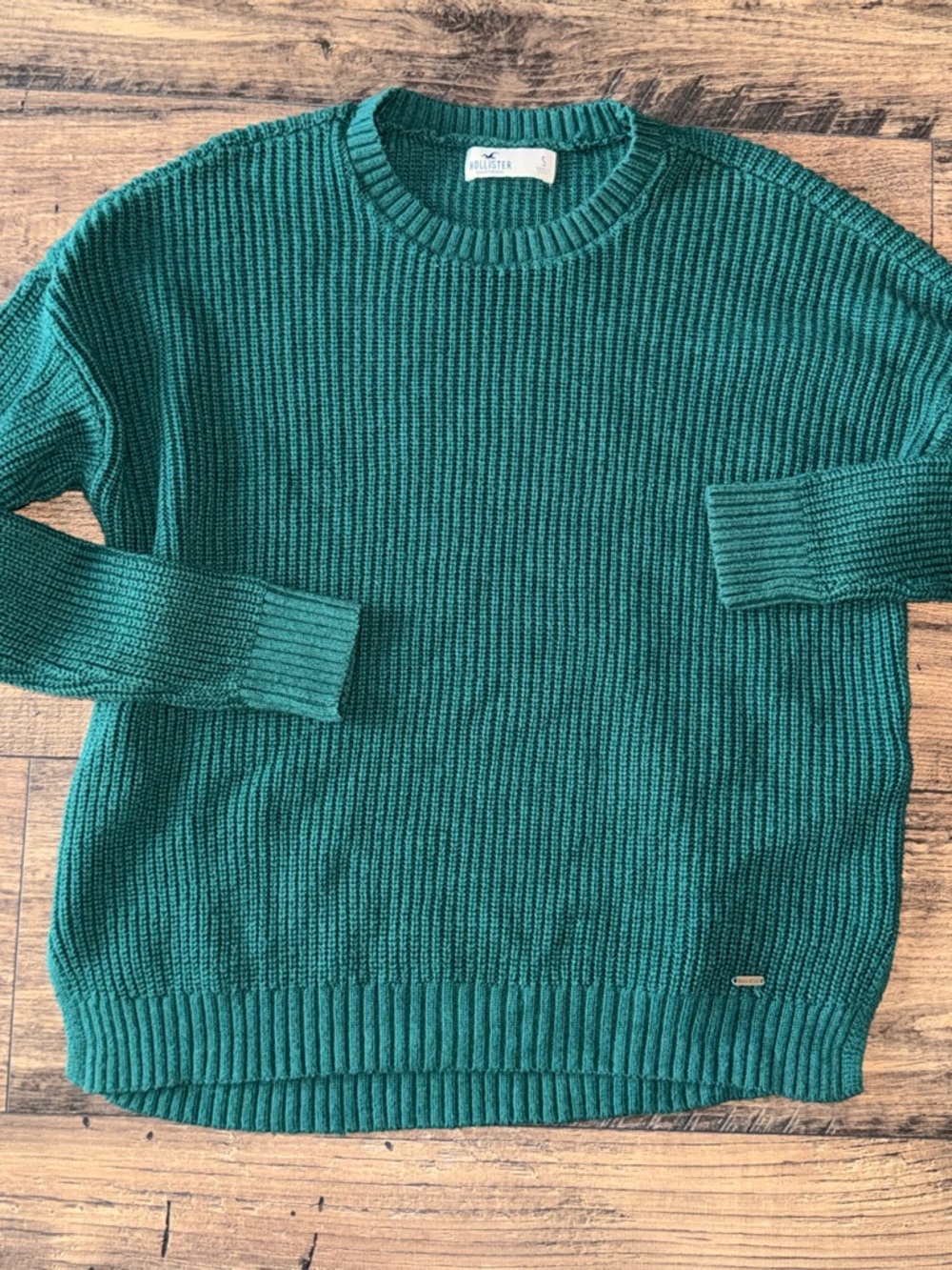 Hollister Teal Ribbed Knit Crewneck Sweater
